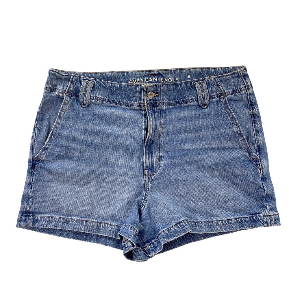 American Eagle Mom Shorts Womens 14 Blue Jean High Rise Stretch Retro 34x3.5